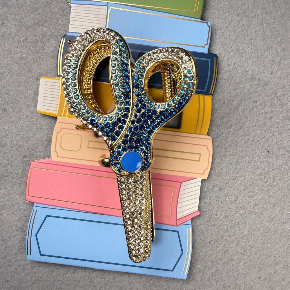 NWT Piper K metal rhinestone school scissors hair clip - hair claw teacher blue